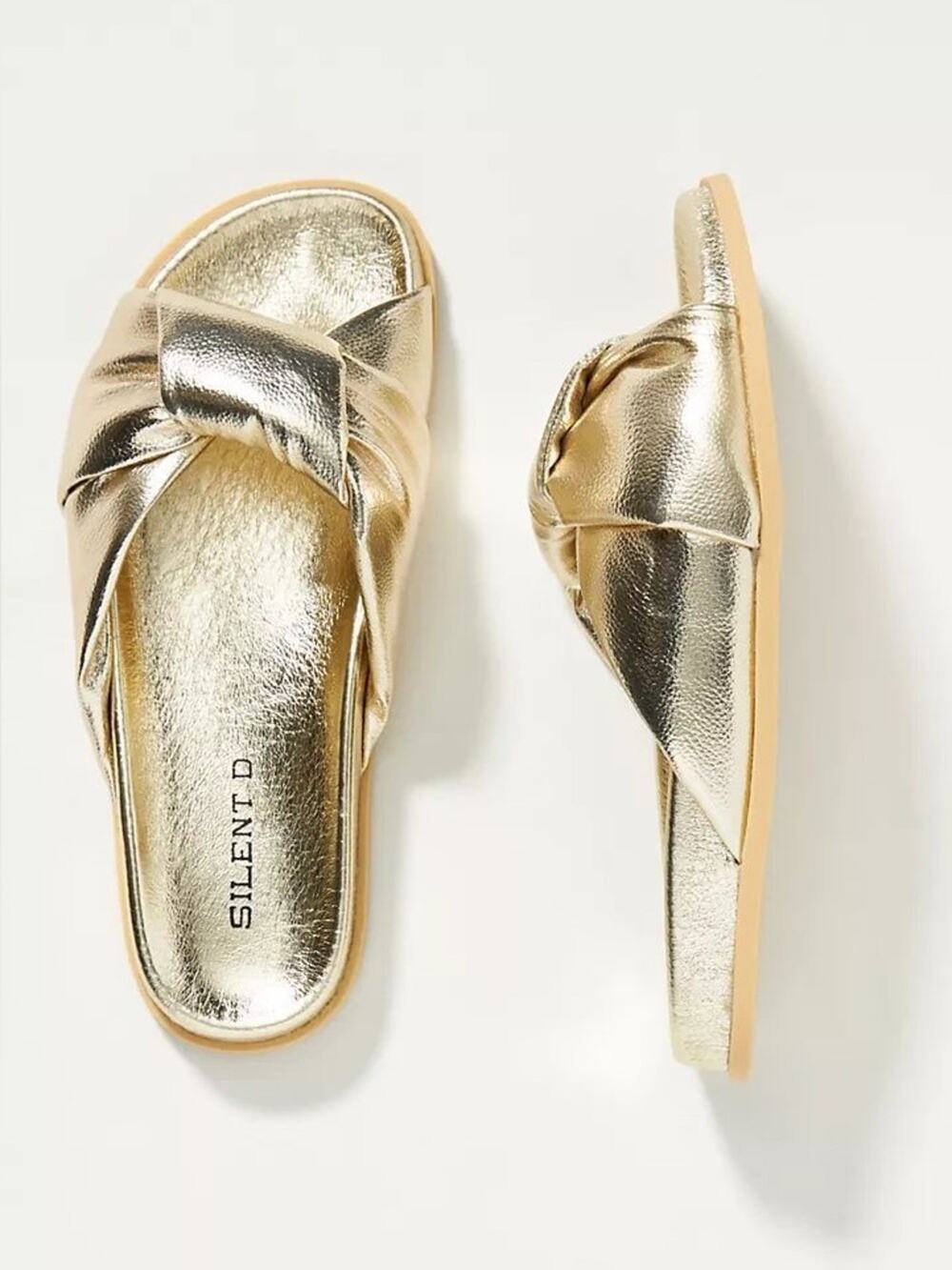 Anthropologie Silent D Gold Herron Knotted Slides 36 / 6